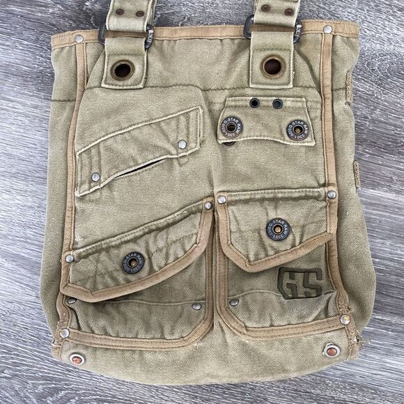 Rare G-Star Olive Green Khaki Canvas Tote Bag Adjustable Straps Street Military - Picture 3 of 16